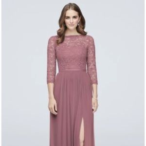 David’s Bridal 3/4 sleeve mesh & lace bridesmaid